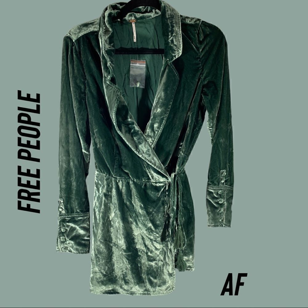 FREE PEOPLE VIOLA VELVET ROMPER DARK GREEN NEW SMALL - Picture 4 of 6